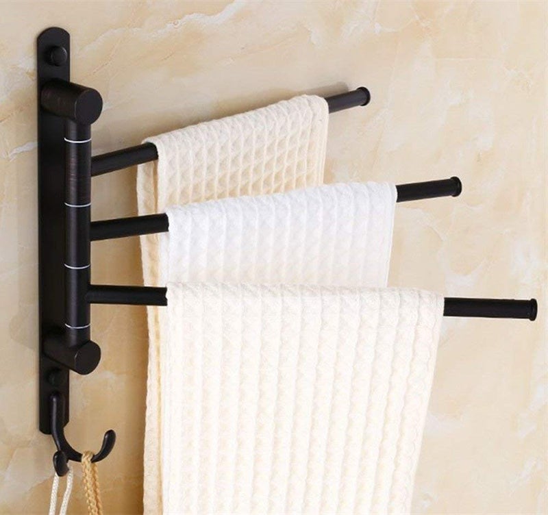 ELLO&ALLO Oil Rubbed Bronze Swing Out Towel Racks for Bathroom Holder Wall Mounted Towel Bars with Hooks 3-Arm - Image 2